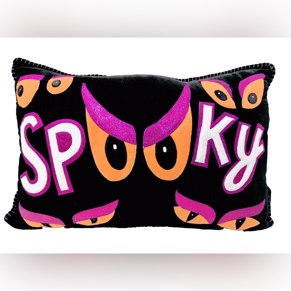 Members Mark Spooky Eyes Halloween Purple Glitter Black Soft Velvet Pillow New